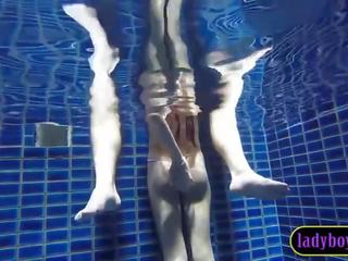 Big tits ladyboy teen blowjob in a pool before anal X rated movie