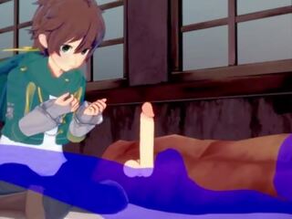 Konosuba yaoi - kazuma robienie loda z sperma w jego usta - japońskie azjatyckie manga anime gra seks film gej