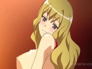 Flirty blonde anime doll fucks boner with huge boobs