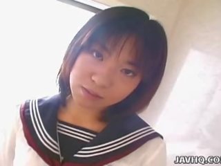 Japanese teenager rino sayaka sucks phallus in the bathroom