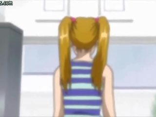 Busty anime gets huge dildo inside