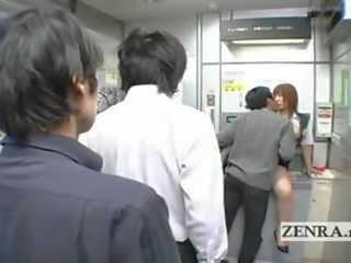 Bisarr japansk stolpe kontor offers barmfager muntlig kjønn video minibank